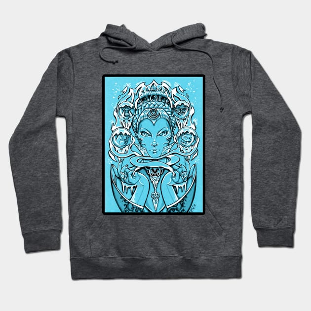 The Snow Queen - Blue Background, Black Outlined Version Hoodie by Nat Ewert Art